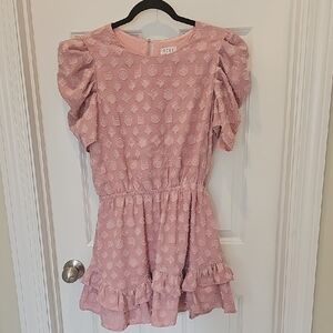 TCEC Blush Patterned Women's Dress with Ruffle Details